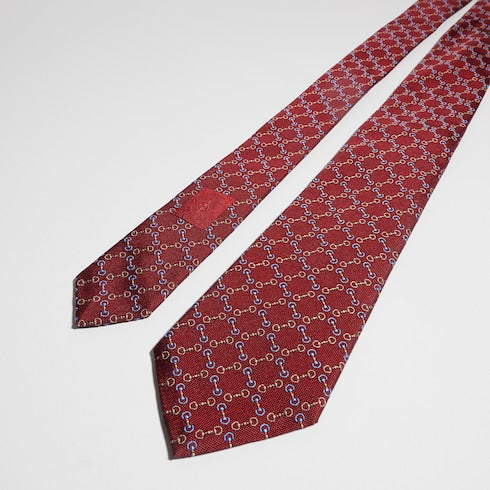 Horsebit silk jacquard tie - red