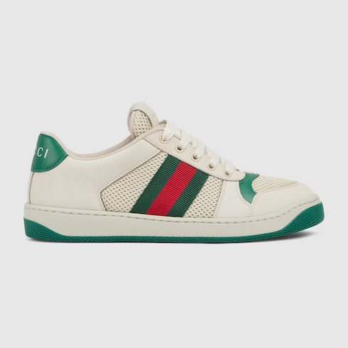 Women's Screener sneaker - white mesh, beige leather