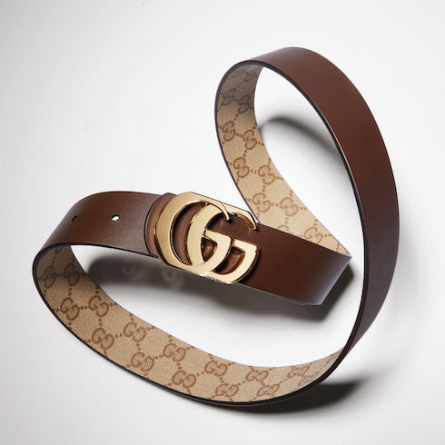 Reversible Cut GG Marmont belt - sand and brown GG canvas