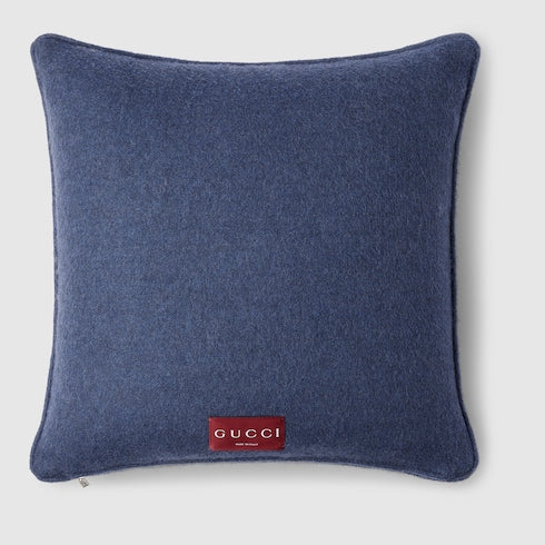 GG wool cashmere jacquard cushion - blue