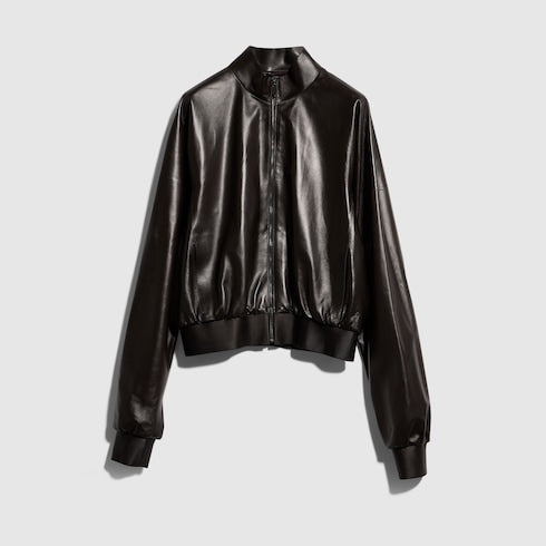 Soft nappa leather bomber jacket - dark brown