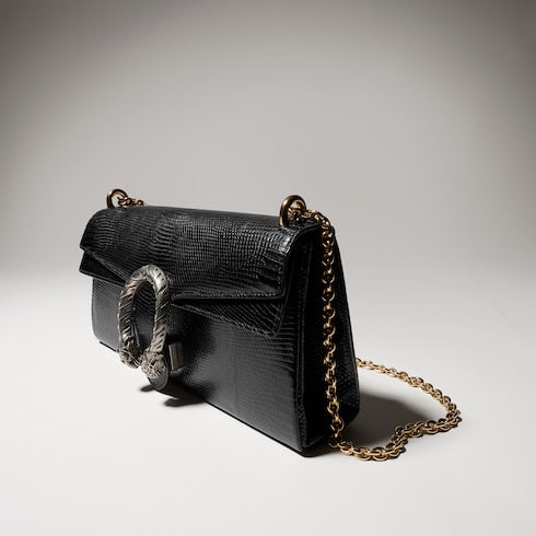 Dionysus lizard medium shoulder bag - black