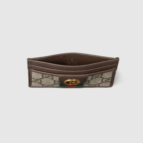 Ophidia card case - beige and dark brown fabric
