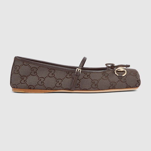 Women's Gucci Horsebit ballet flat - dark brown GG canvas