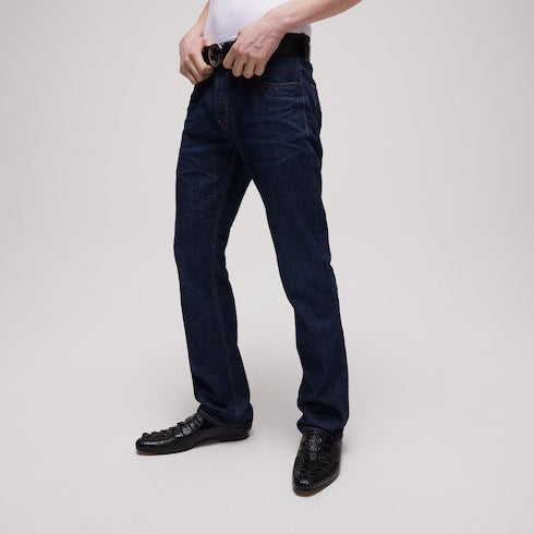 Cotton denim pants with embroidery - blue