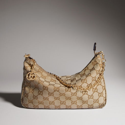 Lady Lunetta Chain small shoulder bag - sand and brown GG canvas