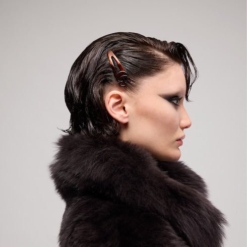 Hair clip with Double G - brown tortoiseshell resin