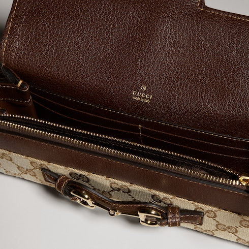 Wallet on chain with Horsebit - sand and brown GG canvas