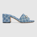 Women's slide sandal with Horsebit - blue GG denim