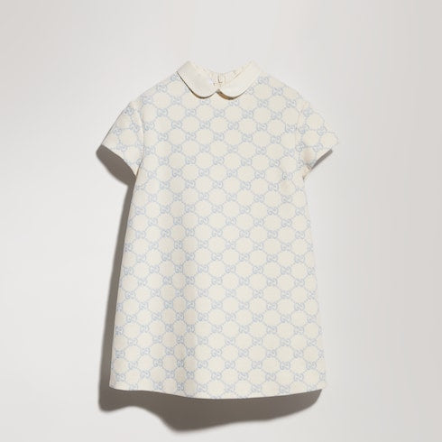Children's embroidered jersey dress - ivory and light blue