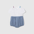 Baby gingham cotton one-piece - light blue and white