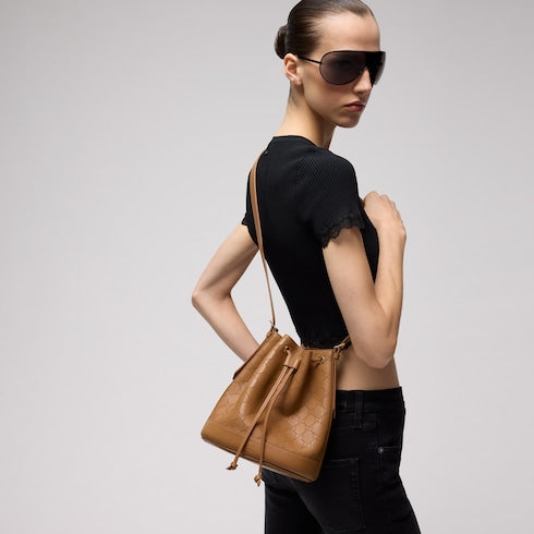 Gucci Venice small bucket bag - dark beige GG leather