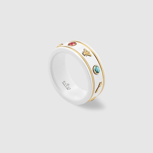 Icon 18k ring with gemstones - 18k Yellow Gold / White