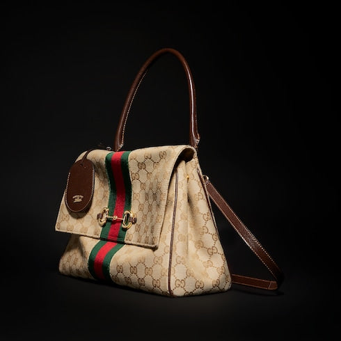 Paparazzo medium top handle bag - sand and brown GG canvas
