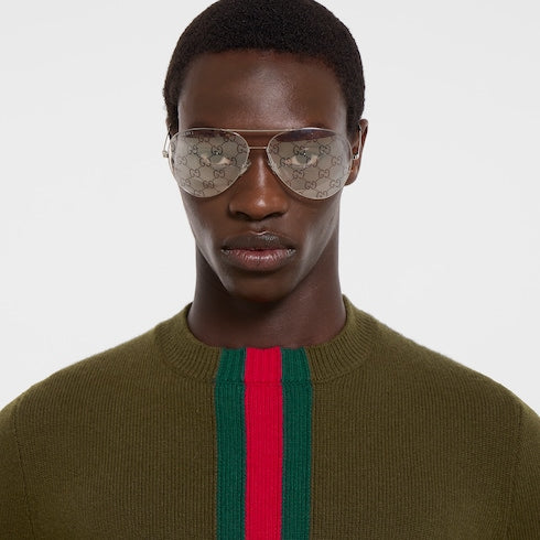 Knit wool sweater with Web intarsia - dark green