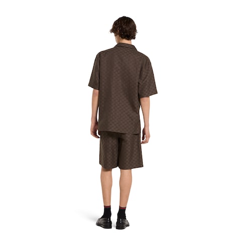 GG canvas linen blend bowling shirt - brown