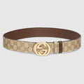 Reversible belt with Interlocking G buckle - sand GG canvas and leather
