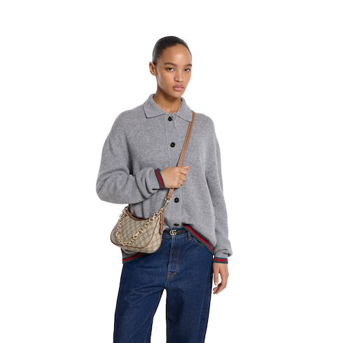 GG Emblem small shoulder bag - beige and dark brown fabric
