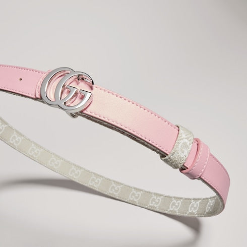 Reversible GG Marmont thin belt - pink and ivory GG canvas