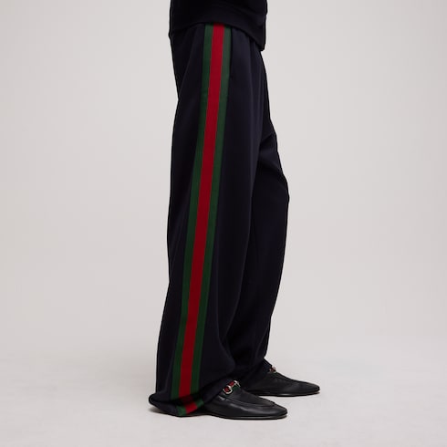 Silk cotton sportswear pants with Web - dark blue