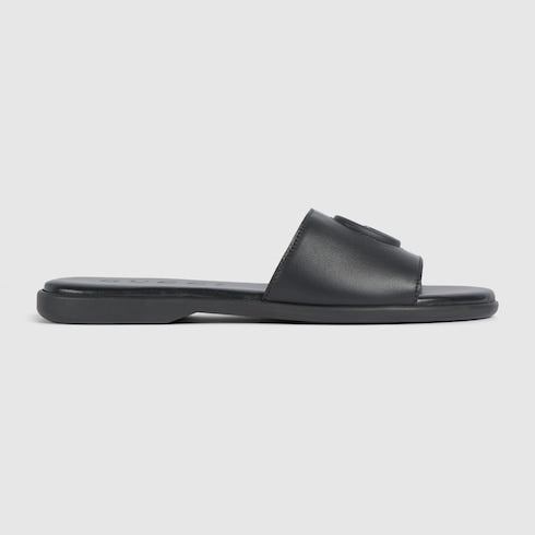 Women's slide sandal with Double G - black leather