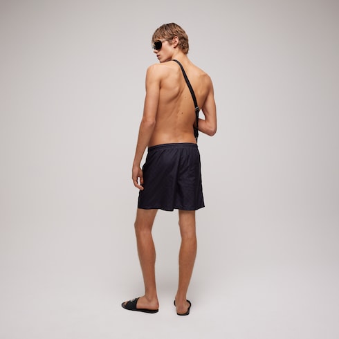 Printed polyester poplin swim shorts - dark blue
