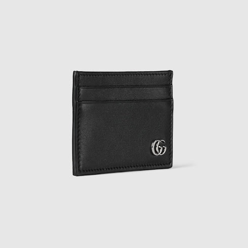 GG Marmont card case with money clip - black soft leather