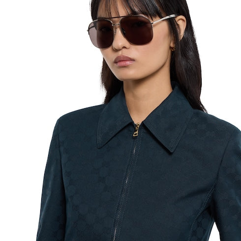 GG cotton gabardine zip jacket - blue