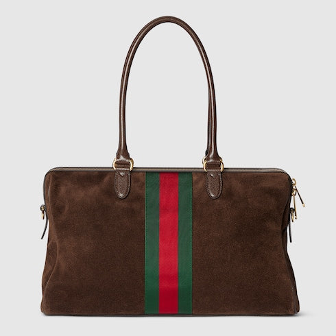 Borsetto large boston bag - dark brown suede