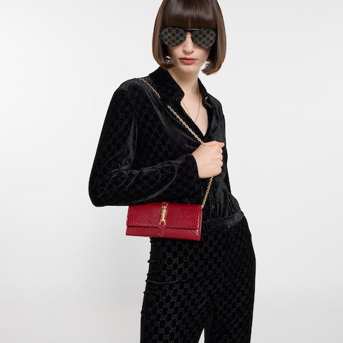 Gucci Jackie python wallet on chain - dark red