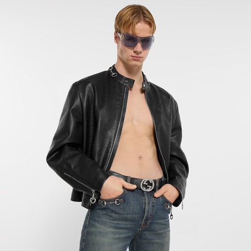 Belt with Interlocking G buckle - black leather