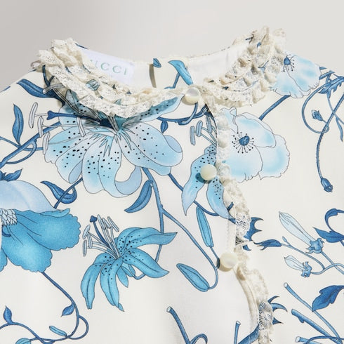 Children's printed crêpe de chine dress - white and light blue