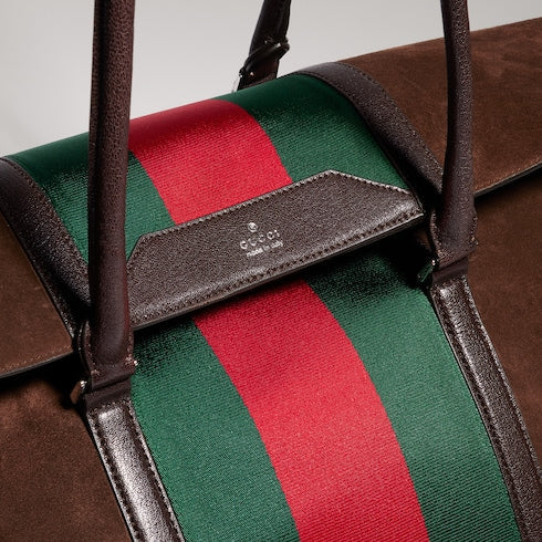 Medium duffle bag with Web - brown suede