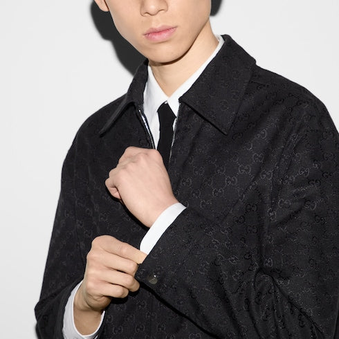 Reversible nylon and GG canvas jacket - black, beige and ebony