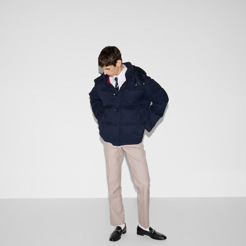 GG canvas down jacket - dark blue