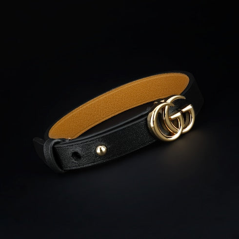 Leather bracelet with Double G - black leather