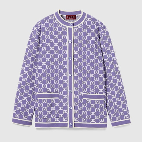 GG fine cotton jacquard cardigan - purple