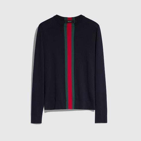 Knit cotton sweater with Web intarsia - dark blue