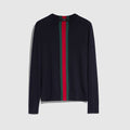 Knit cotton sweater with Web intarsia - dark blue