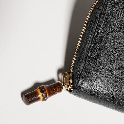 Zip around wallet with bamboo - black leather
