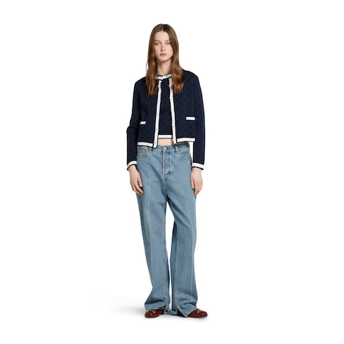 GG fine cotton jacquard cardigan - navy and white