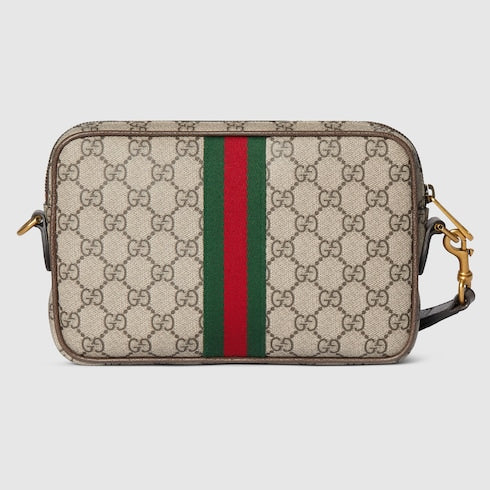 Ophidia small crossbody bag - beige and dark brown fabric
