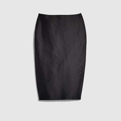 Fine silk faille midi skirt - black