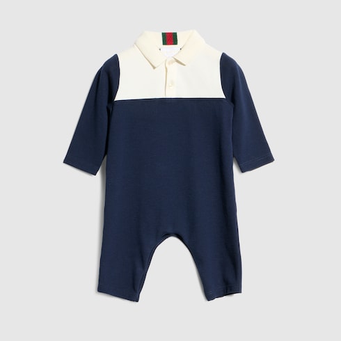 Baby cotton one-piece with Web - dark blue and ivory