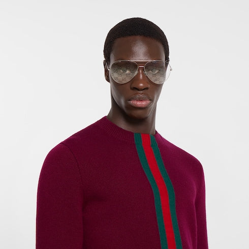 Knit wool sweater with Web intarsia - bordeaux