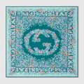 Printed silk twill carré - aquamarine and lilac