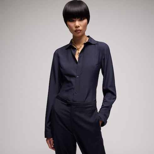 Silk poplin shirt - dark blue