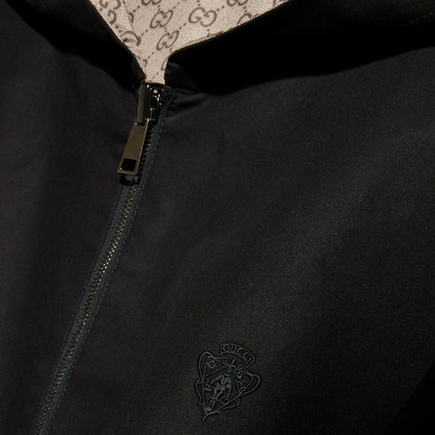 Reversible cotton canvas zip jacket - black and dark brown
