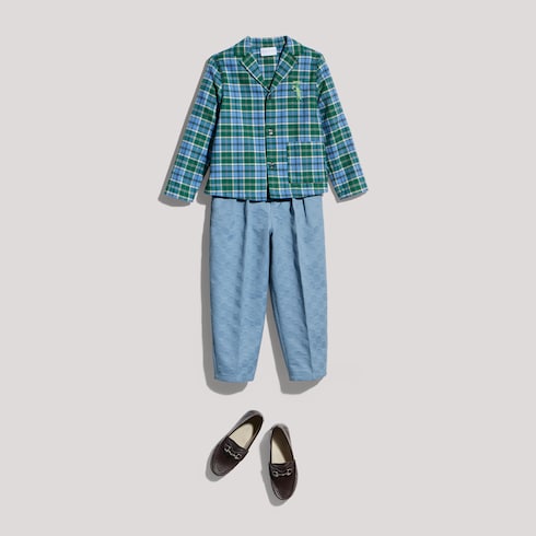 Children's cotton tartan shirt - blue and green