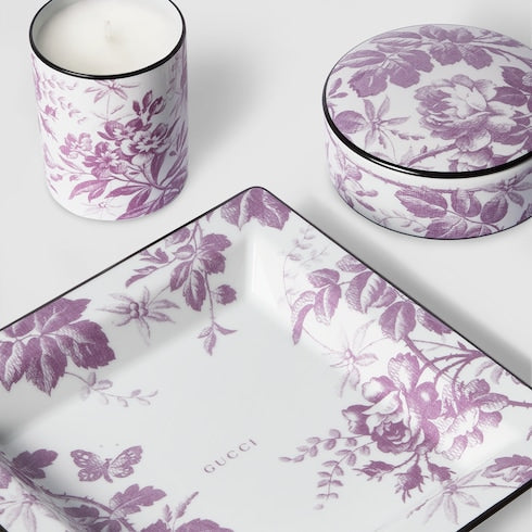 Herbarium print candle, Fig scent - white and purple porcelain